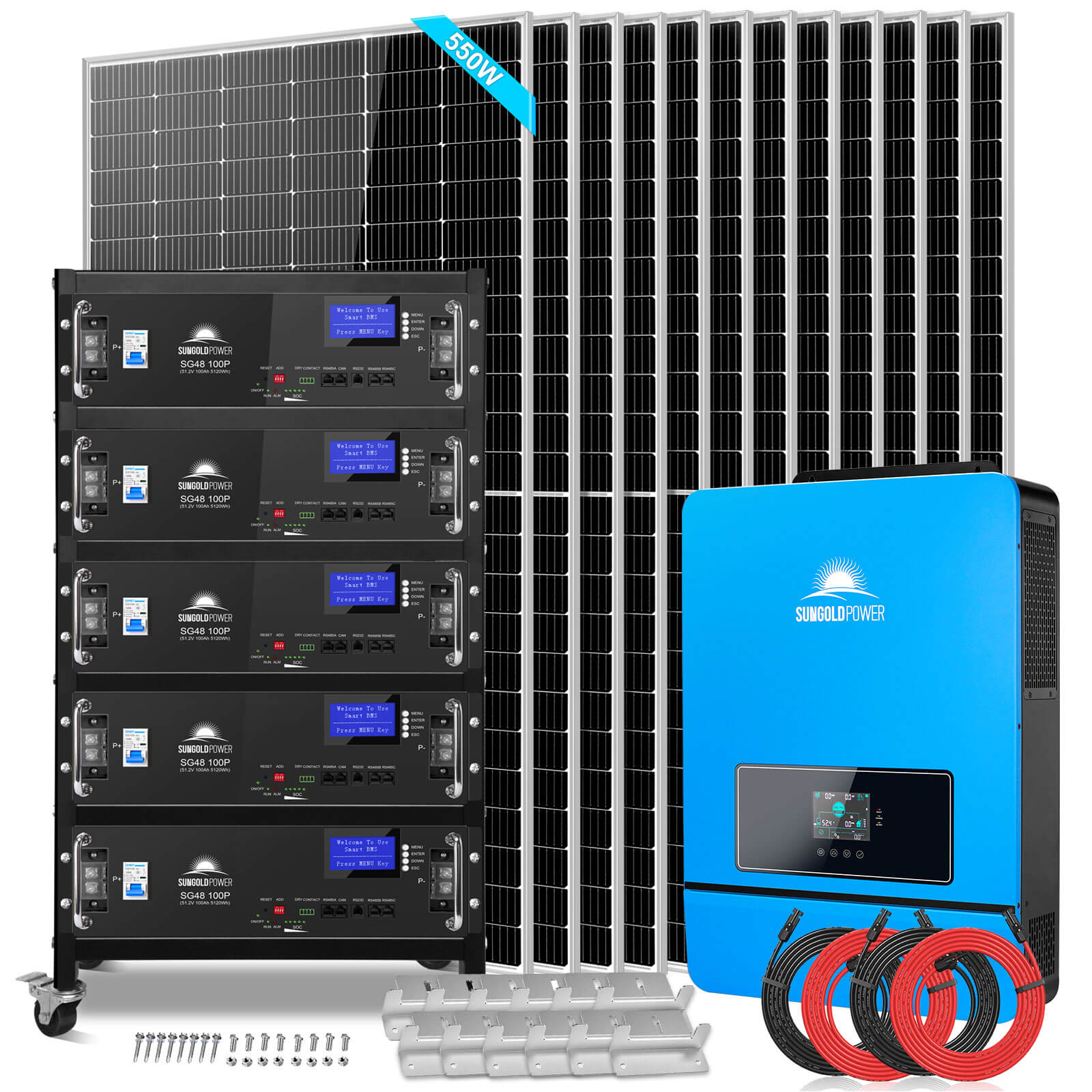 OFF GRID SOLAR KIT 12 X 550 WATTS SOLAR PANELS 25.6KWH LITHIUM BATTERY 10KW SOLAR INVERTER 48VDC 120V/240V SGR-10K25S