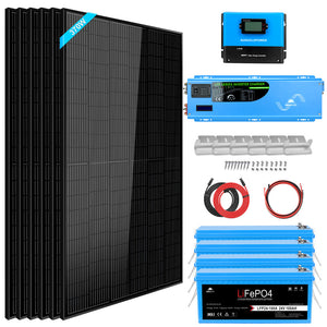 Off Grid Solar Kit 6000W 24VDC 120V/240V LiFePO4 10.24KWH Lithium Battery 6 X 370 Watt Solar Panels SGK-PRO62