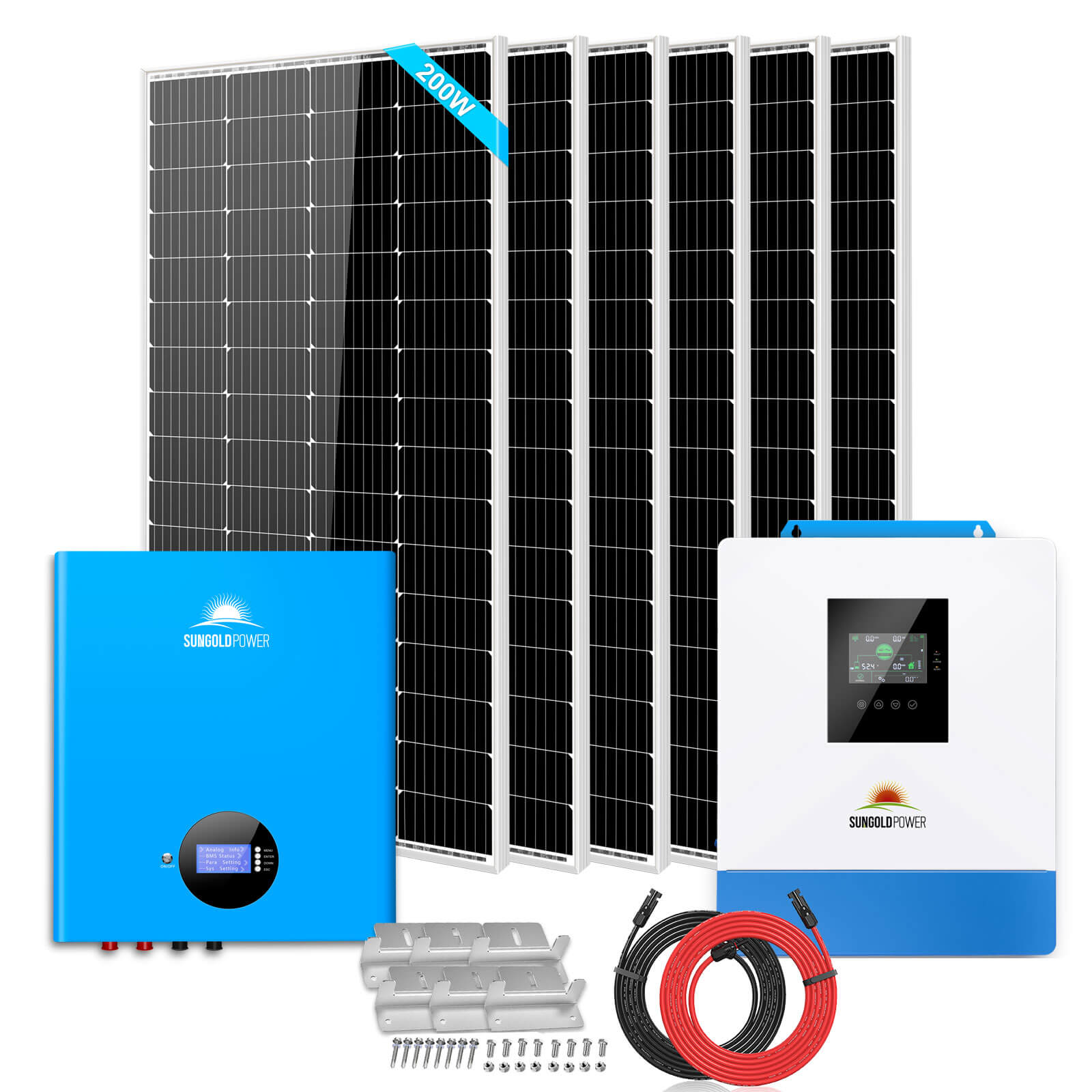 Off-Grid Solar Kit 5000W 48VDC 120V 5.12KWH PowerWall Battery 6 X 200 Watts Solar Panels SGM-5K5E