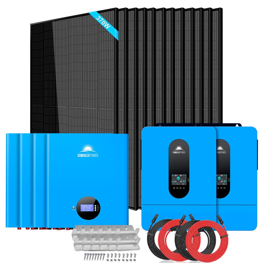 Off-Grid Solar Kit 13000W 48VDC 120VAC/240V 20.48KWH PowerWall Lithium Battery 12 X 370 Watts Solar Panels SGM-1320M