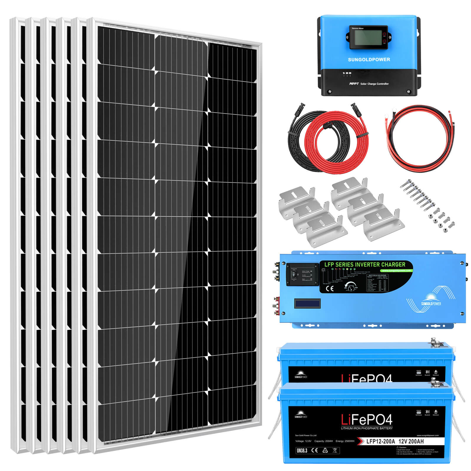 Off Grid Solar Kit 3000W Inverter 12VDC 120V Output LifePO4 Battery 600 watt Solar Back Up SGK-PRO3