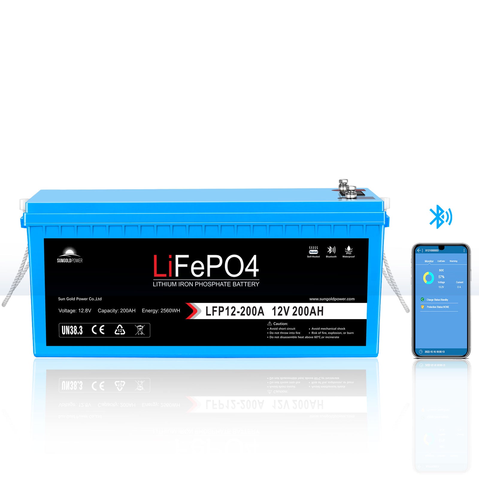 12V 200Ah LiFePo4 Deep Cycle Lithium Battery Bluetooth / Self-Heating / IP65