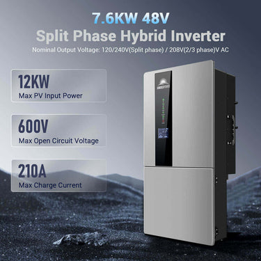 Hybrid Solar Kit 7.6KW 48V Split Phase 15.36KWH/30.72KWH Lithium Battery 415/ 500 Watt Solar Panel SGH-7.6N3E/ SGH-7.6DN6E