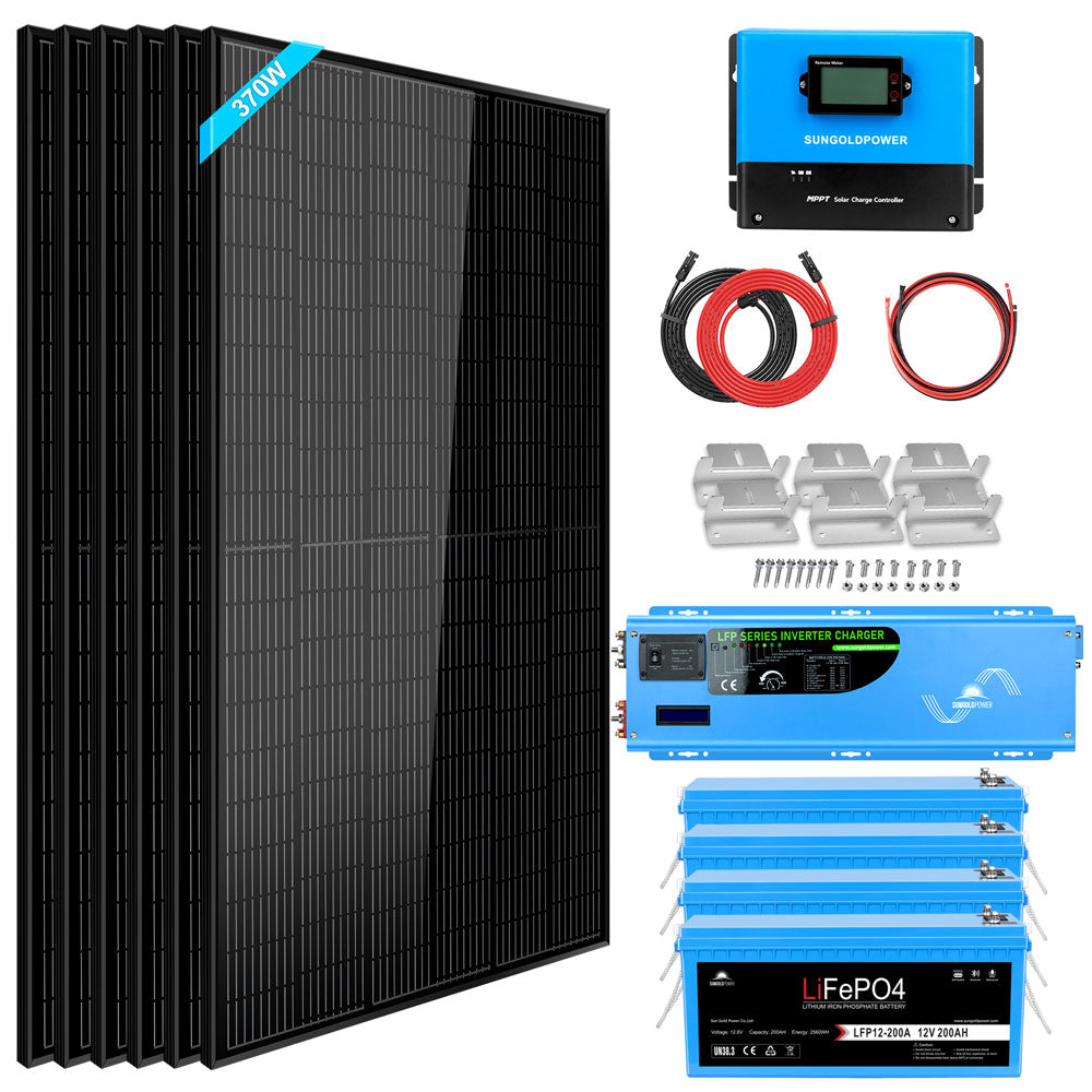 Off Grid Solar Kit 6000W 48VDC 120V/240V LifePO4 10.24KWH Lithium Battery 6 X 370 Watt Solar Panels SGK-PRO64