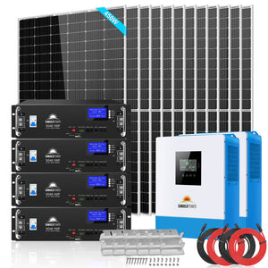 Off Grid Solar Kit 10000W 48VDC 120V/240V LifePO4 20.48KWH Lithium Battery 12 X 450 Watts Solar Panels SGR-10K2M