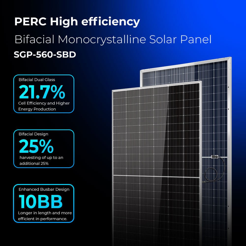 560W Bifacial PERC Solar Panel  | SGP-560-SBD UL61730 Certified by ETL