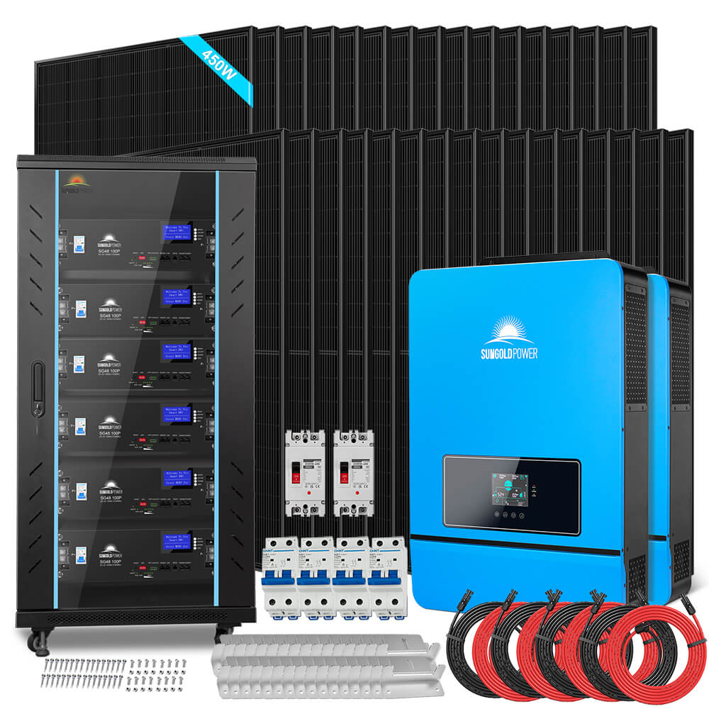 OFF GRID SOLAR KIT 20KW 48VDC 120V/240V LIFEPO4 30.72KWH-32.14KWH LITHIUM BATTERY 32 X 450 WATTS SOLAR PANELS SGR-20K30E