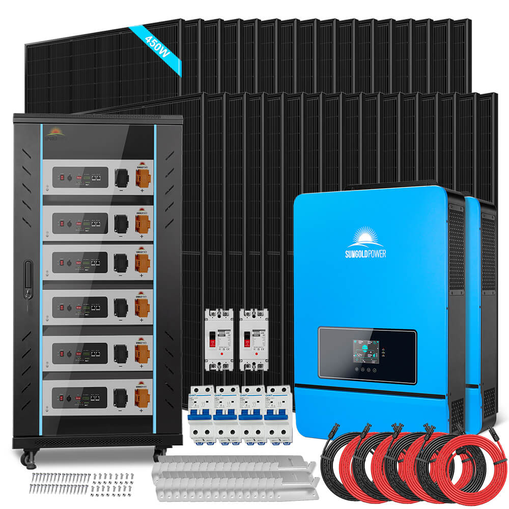 OFF GRID SOLAR KIT 20KW 48VDC 120V/240V LIFEPO4 30.72KWH-32.14KWH LITHIUM BATTERY 32 X 450 WATTS SOLAR PANELS SGR-20K30E