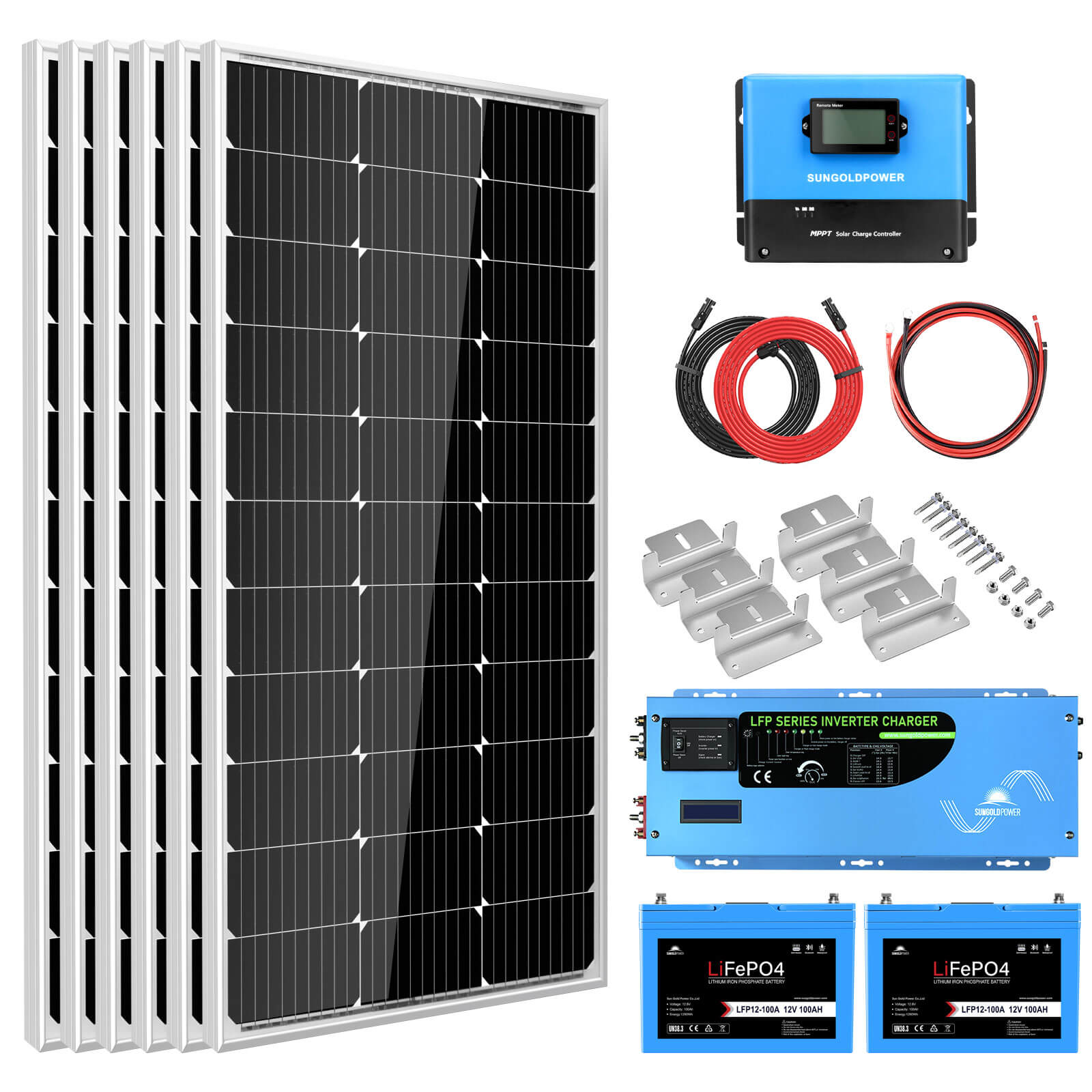 Off Grid Solar Kit 3000W Inverter 12VDC 120V Output LifePO4 Battery 600 watt Solar Back Up SGK-PRO3