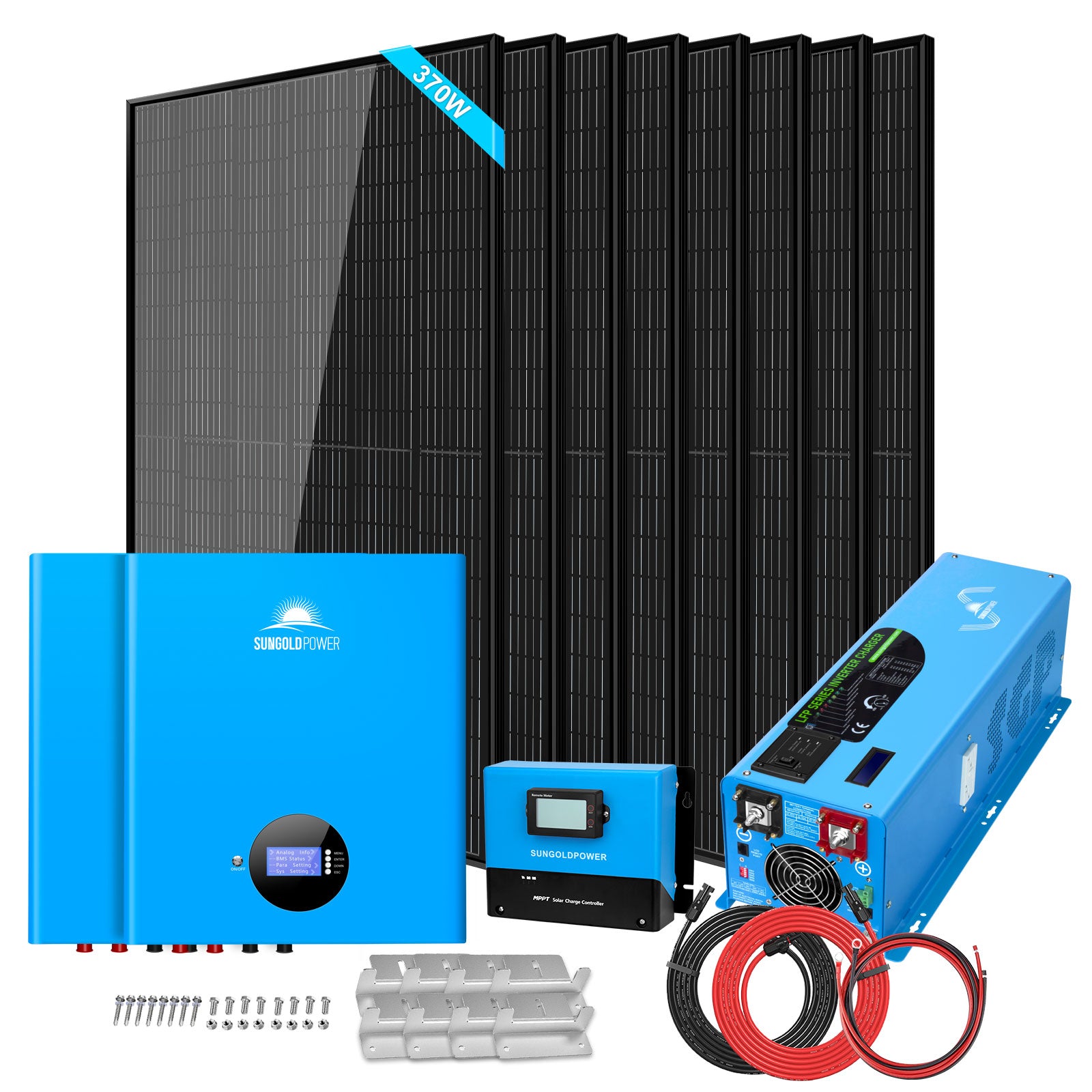 Off-Grid Solar Kit 6000W 48VDC 120V/240V LifePo4 10.48KWH Power Wall Lithium Battery 8 X 370 Watts Solar Panels SGR-6KL48S