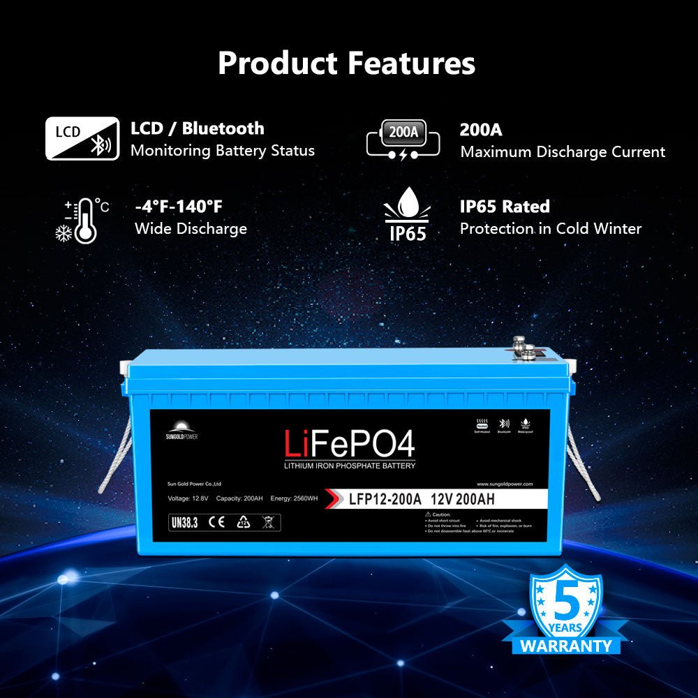 12V 200Ah LiFePo4 Deep Cycle Lithium Battery Bluetooth / Self-Heating / IP65