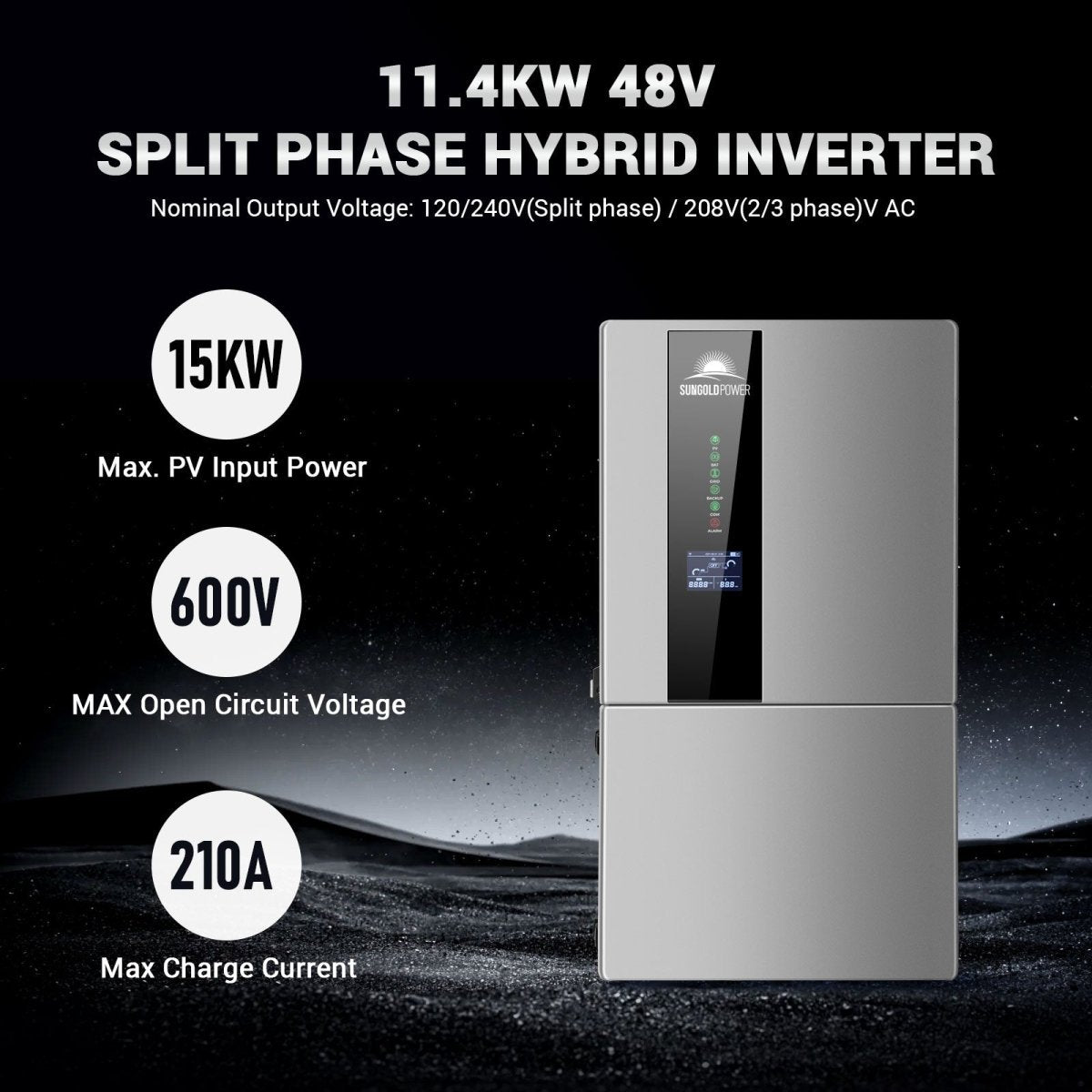 Hybrid Solar Kit 11.4KW 48V Split Phase 20.48KWH Lithium Battery 16 X 440 Watt Solar Panel SGH-11N2E