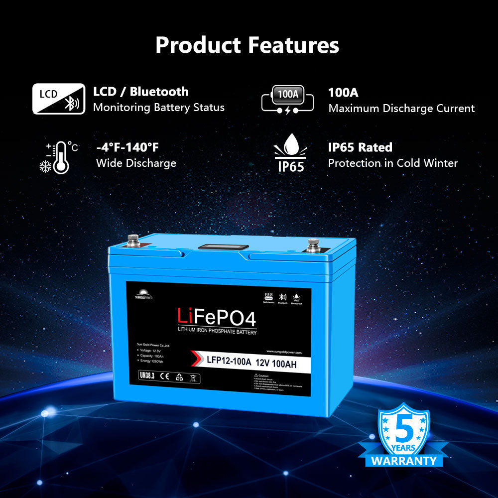 2 X 12V 100AH LiFePO4 Deep Cycle Lithium Battery / Bluetooth /Self-hea -  SunGoldPower