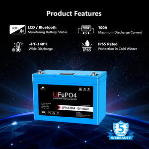 2 X 12V 100AH LiFePO4 Deep Cycle Lithium Battery / Bluetooth /Self-heating / IP65
