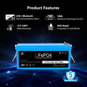 4 X 24V 100Ah LiFePo4 Deep Cycle Lithium Battery Bluetooth / Self-Heating / IP65