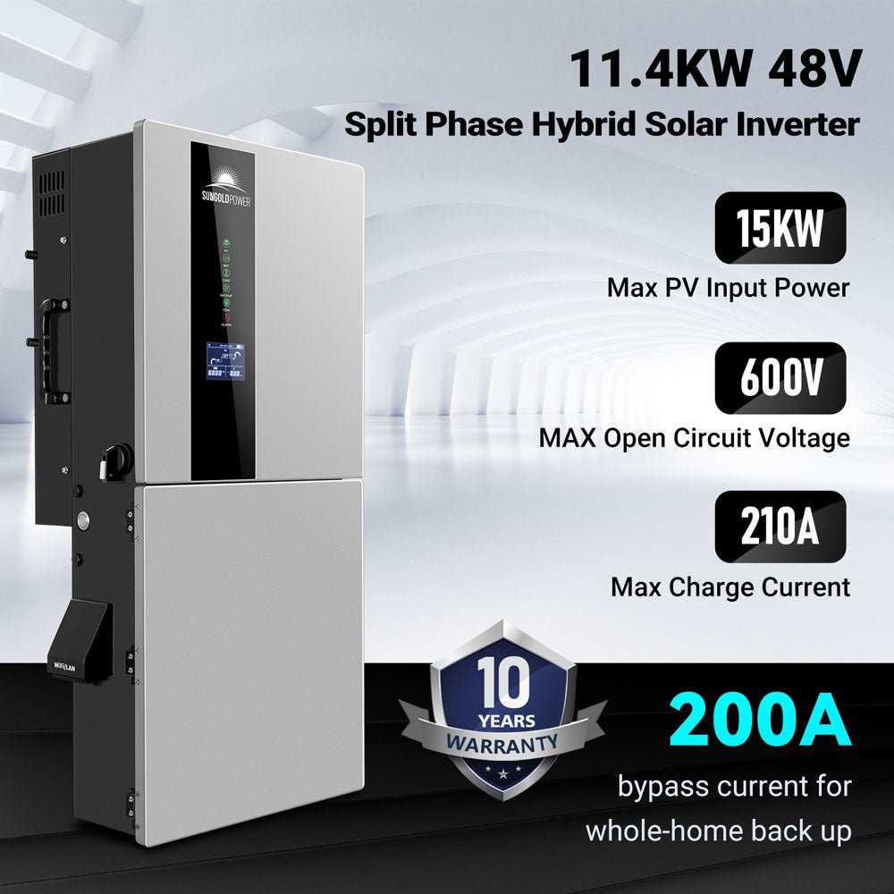 Hybrid Solar Kit 11.4KW 48V Split Phase 20.48KWH/51.2KWH Lithium Battery 450 Watt Solar Panel (Optional) SGH-11N2E/ SGH-11N5E