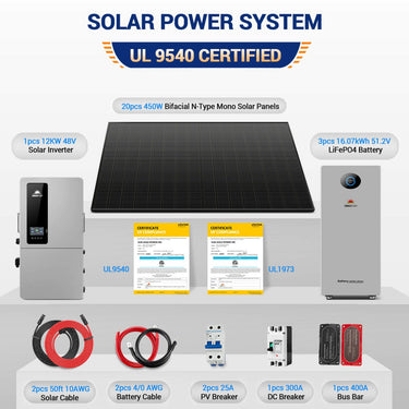 12kW Hybrid Solar Kit | 20 x 450W / 18 x 590W Solar Panels + 16–48kWh PowerMax Battery