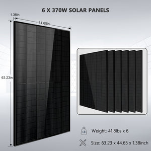 Off-Grid Solar Kit 5000W 48VDC 120V 10.24KWH PowerWall Lithium Battery 6 X 370 Watts Solar Panels SGM-5K10M