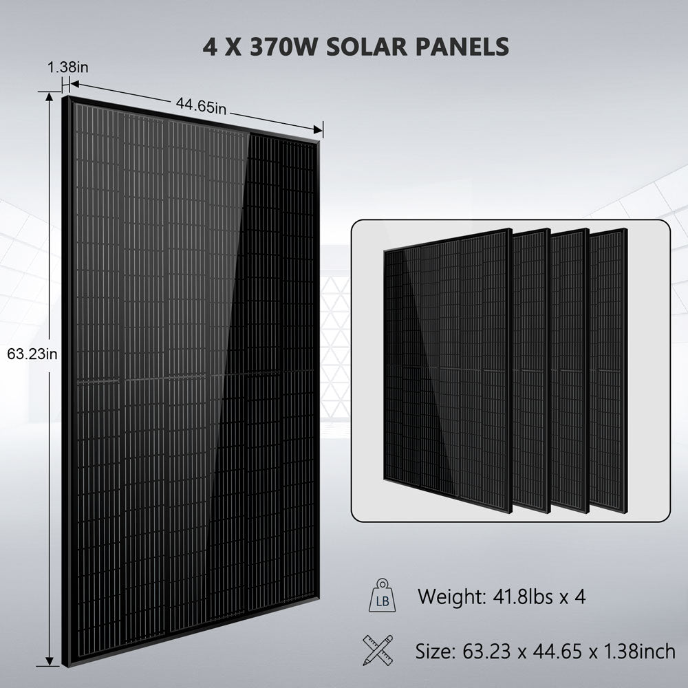 Off-Grid Solar Kit 6500W 48VDC 120/240VAC 5.12KWH PowerWall Lithium Battery 4 X 370 Watts Solar Panels SGM-655M