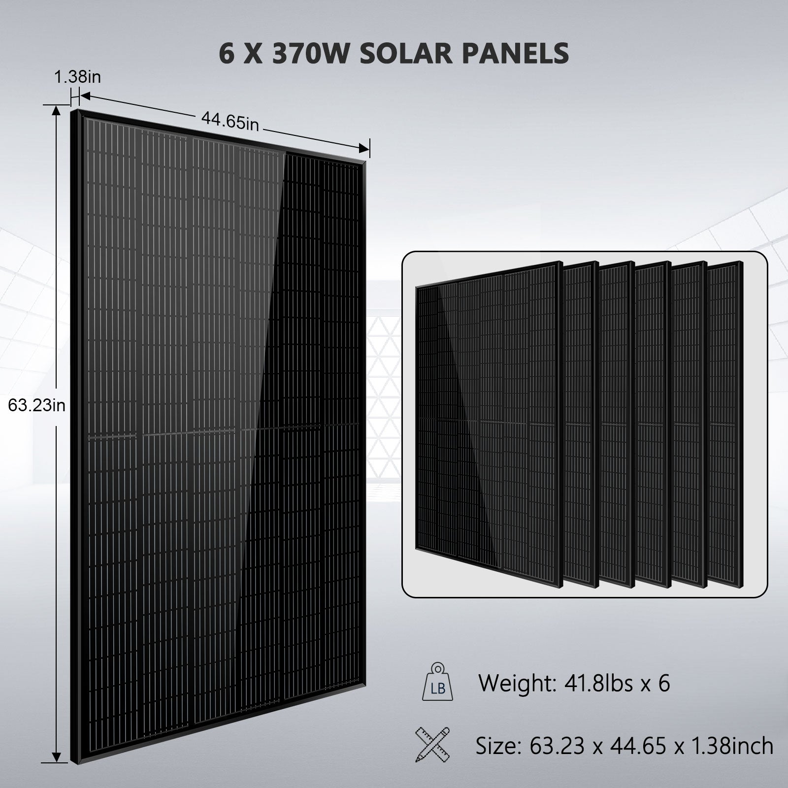 Off Grid Solar Kit 6000W 48VDC 120V/240V LifePO4 10.24KWH Lithium Battery 6 X 370 Watt Solar Panels SGK-PRO64