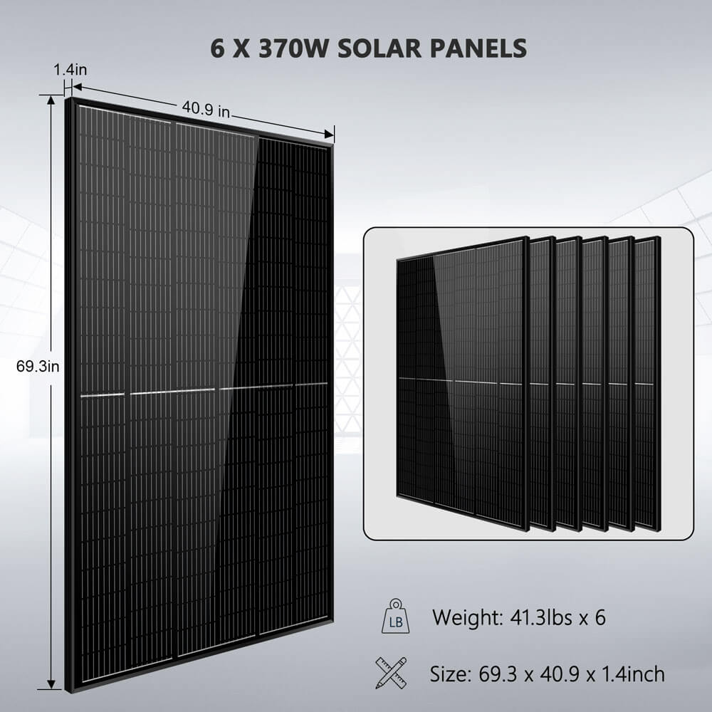 Off-Grid Solar Kit 6500W 48VDC 120/240VAC 10.24KWH PowerWall Lithium Battery 6 X 370 Watts Solar Panels SGM-6510M