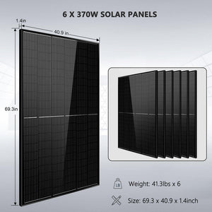 Off-Grid Solar Kit 6500W 48VDC 120VAC 10.24KWH PowerWall Lithium Battery 6 X 370 Watts Solar Panels SGM-6510M