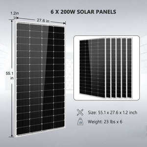 Off-Grid Solar Kit 5000W 48VDC 120V 5.12KWH PowerWall Battery 6 X 200 Watts Solar Panels SGM-5K5E