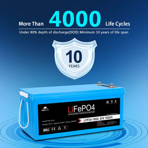 24V 100Ah LiFePo4 Deep Cycle Lithium Battery Bluetooth / Self-Heating / IP65