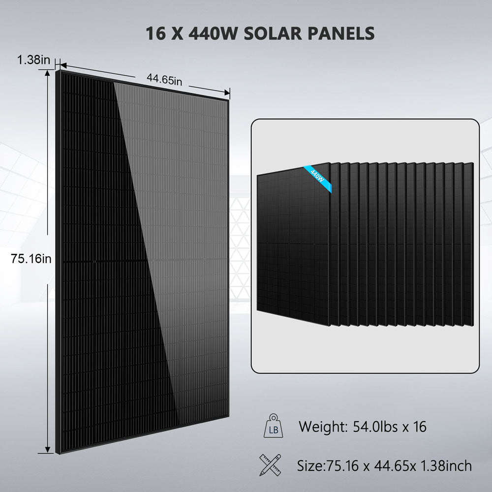 Hybrid Solar Kit 11.4KW 48V Split Phase 20.48KWH Lithium Battery 16 X 440 Watt Solar Panel SGH-11N2E