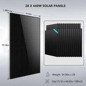 Hybrid Solar Kit 11.4KW 48V Split Phase 30.72KWH Lithium Battery 28 X 440 Watt Solar Panel SGH-11N3E