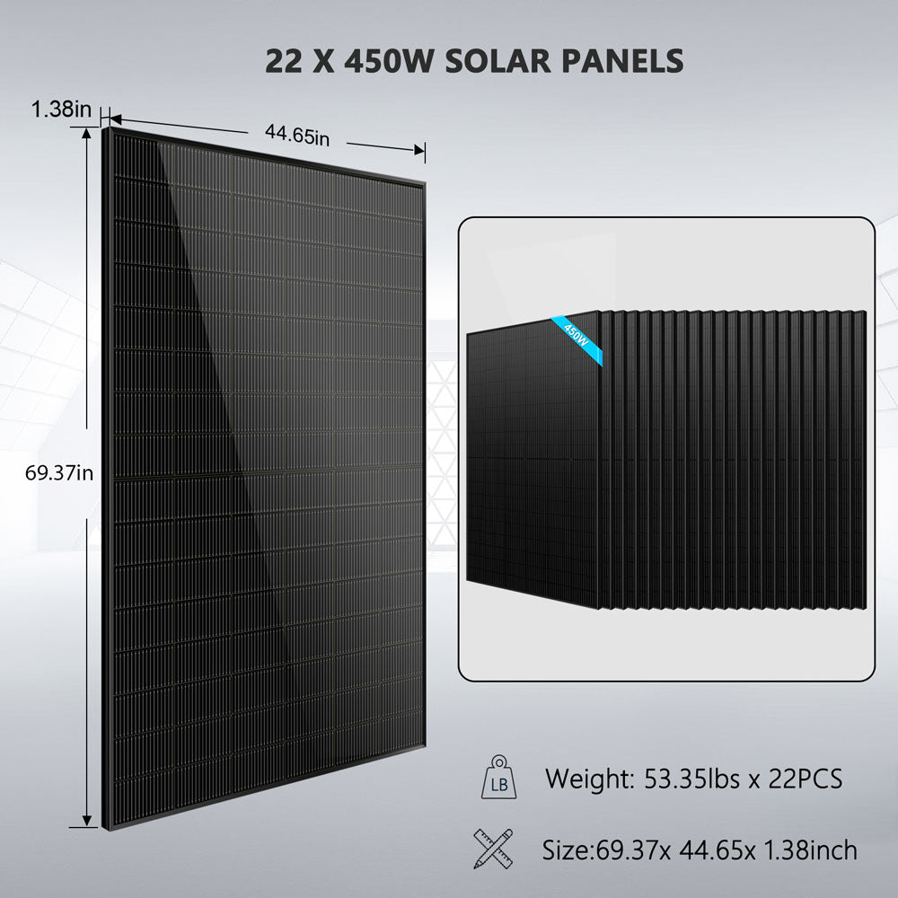 Off Grid Solar Kit 13000W 48VDC 120V/240KWH LiV LifePo4 25.6thium Battery 22 X 450 Watts Solar Panels SGR-13K25E