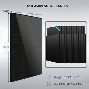 OFF GRID SOLAR KIT 20KW 48VDC 120V/240V LIFEPO4 30.72KWH LITHIUM BATTERY 32 X 450 WATTS SOLAR PANELS SGR-20K30E