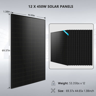 Off-Grid Solar Kit 10KW 48VDC 120V/240V LifePo4 20.48KWH Lithium Battery 12 X 450 Watts Solar Panels SGR-10K20E
