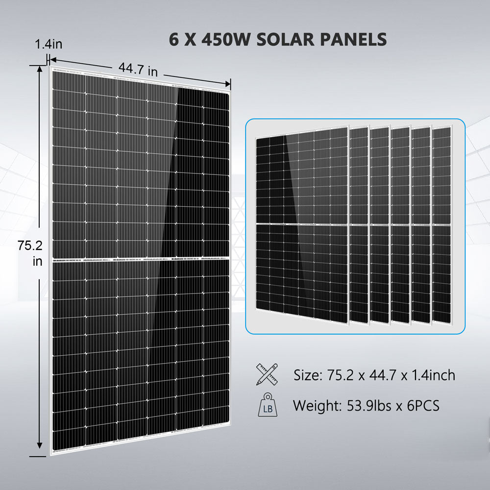 Complete off Grid Solar Kit 6500W 48V 120V/240V output 10.24KWH Lithium Battery 2700 Watt Solar Panel SGK-65PRO