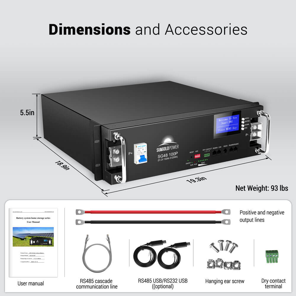 4 X 48V 100AH Server Rack LiFePO4 Lithium  Battery SG48100P