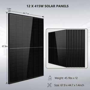Off Grid Solar Kit 10000W 48VDC 120VAC/240V 20.48KWH Powerwall Lithium Battery 12 X 415 Watts Solar Panels SGM-10M2T