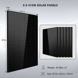 Off-Grid Solar Kit 5000W 48VDC 120V LifePo4 10.24KWH Lithium Battery 6 X 415 Watts Solar Panels SGR-5KE