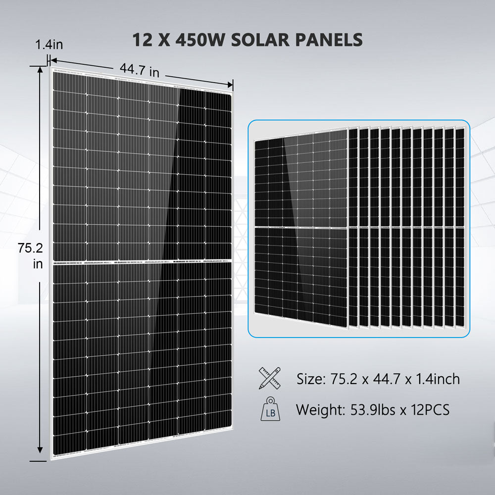 Complete off Grid Solar Kit 8000W 48V 120V/240V output 10.24KWH Lithium Battery 5400 Watt Solar Panel SGK-8MAX