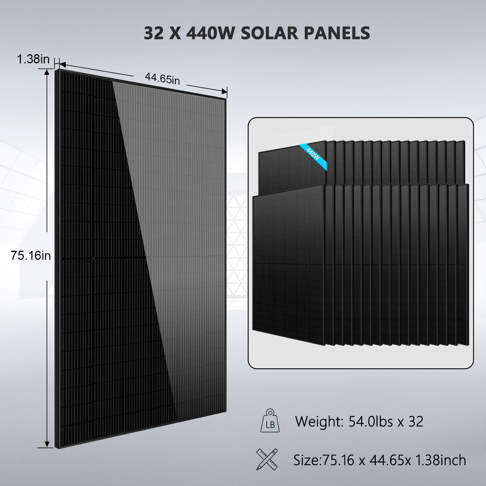 OFF GRID SOLAR KIT 20KW 48VDC 120V/240V LIFEPO4 30.72KWH LITHIUM BATTERY 32 X 440 WATTS SOLAR PANELS SGR-20K30E