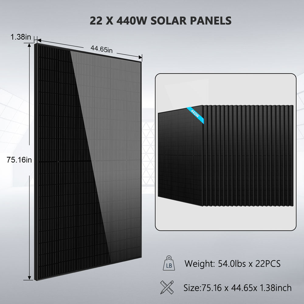 Off Grid Solar Kit 13000W 48VDC 120V/240V LifePo4 25.6KWH Lithium Battery 22 X 440 Watts Solar Panels SGR-13K25E