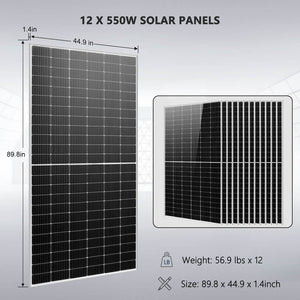 OFF GRID SOLAR KIT 12 X 550 WATTS SOLAR PANELS 25.6KWH LITHIUM BATTERY 10KW SOLAR INVERTER 48VDC 120V/240V SGR-10K25S