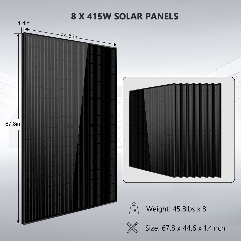 Off-Grid Solar Kit 8000W 48VDC 120V/240V LifePo4 10.24KWH Lithium Battery 8 X 415 Watts Solar Panels SGR-8K10E