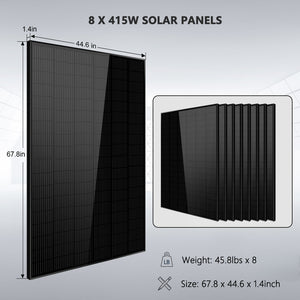 Off-Grid Solar Kit 8000W 48VDC 120V/240V LifePo4 10.24KWH Lithium Battery 8 X 415 Watts Solar Panels SGR-8K10E