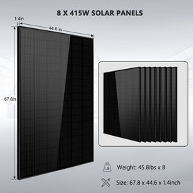Off-Grid Solar Kit 8000W 48VDC 120V/240V LifePo4 10.24KWH-16.07KWH Lithium Battery 8 X 415 Watts Solar Panels SGR-8K10E