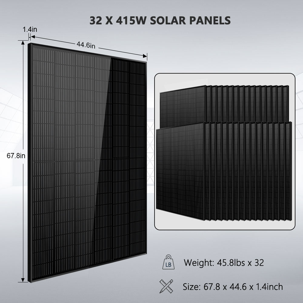 OFF GRID SOLAR KIT 16KW 48VDC 120V/240V LIFEPO4 25.6KWH LITHIUM BATTERY 32 X 415 WATTS SOLAR PANELS SGR-16K25E