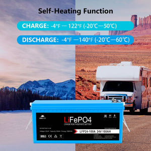 4 X 24V 100Ah LiFePo4 Deep Cycle Lithium Battery Bluetooth / Self-Heating / IP65