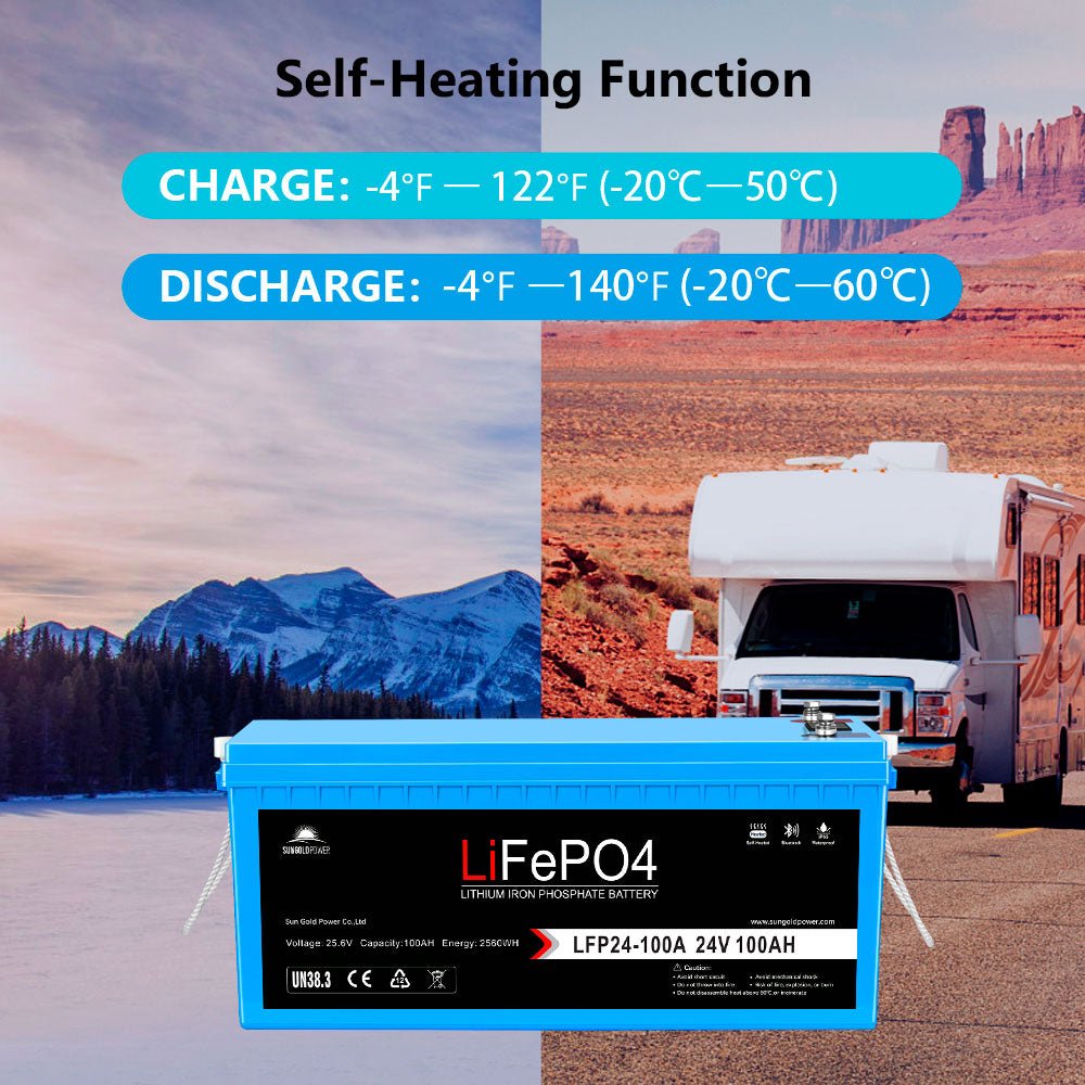 2 X 24V 100Ah LiFePo4 Deep Cycle Lithium Battery Bluetooth / Self-Heating / IP65