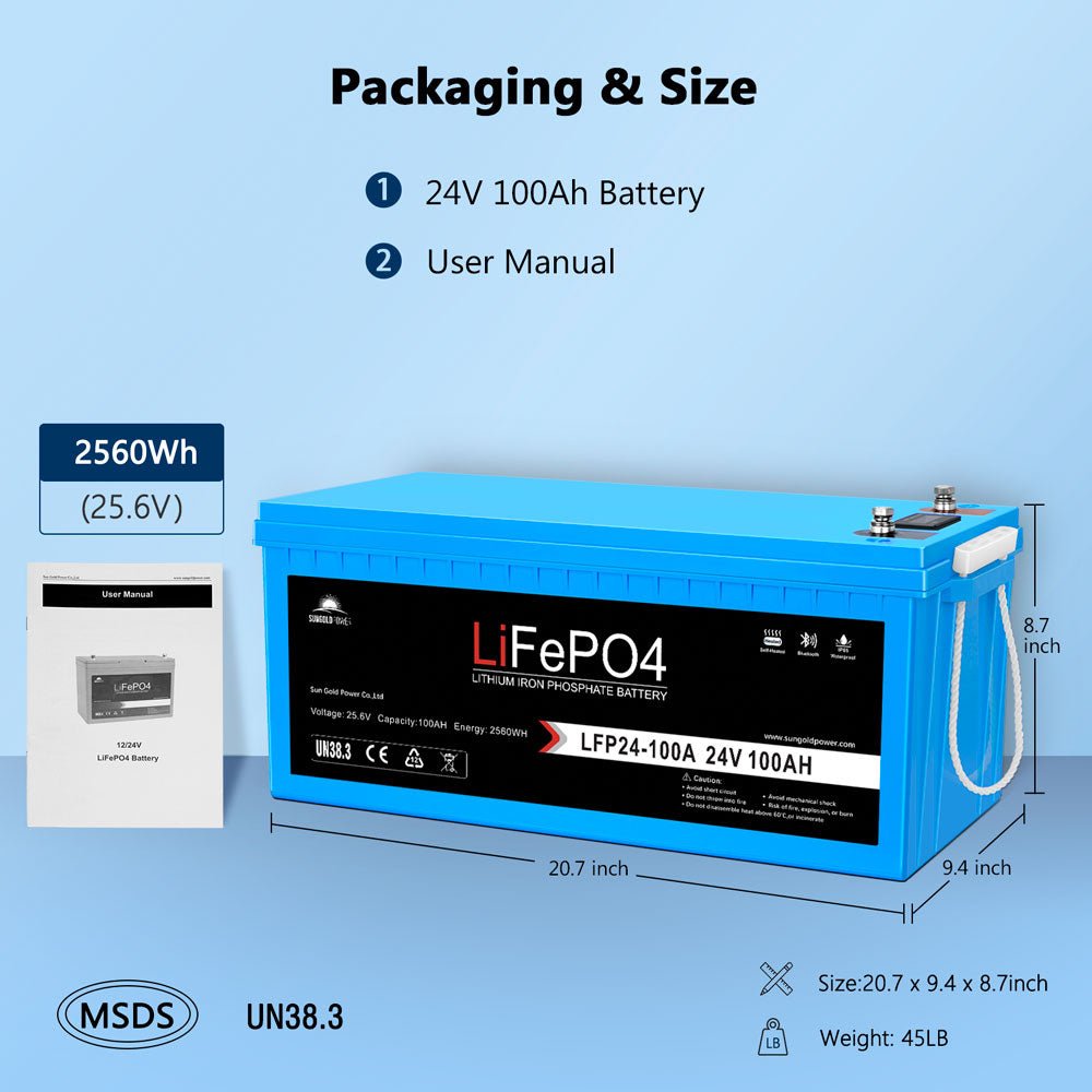 24V 100Ah LiFePo4 Deep Cycle Lithium Battery Bluetooth / Self-Heating / IP65