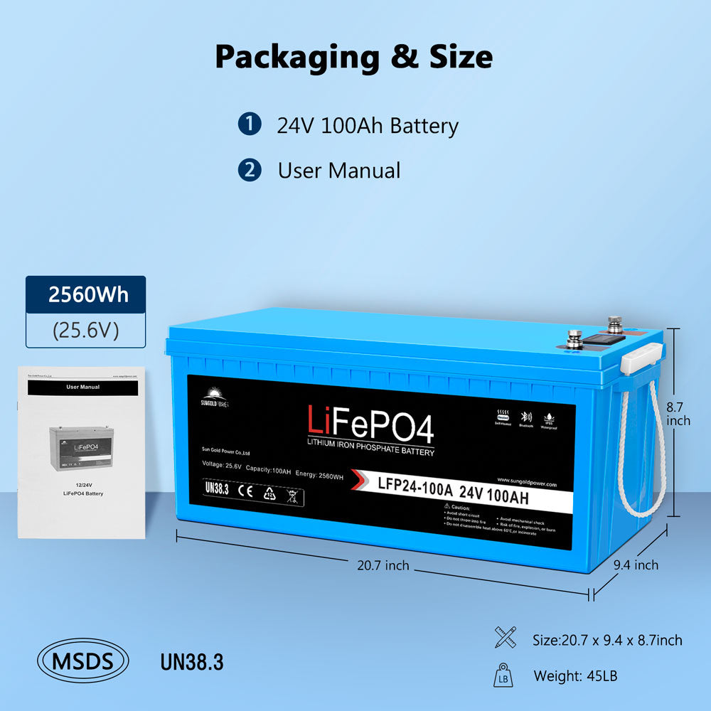 4 X 24V 100Ah LiFePo4 Deep Cycle Lithium Battery Bluetooth / Self-Heat -  SunGoldPower