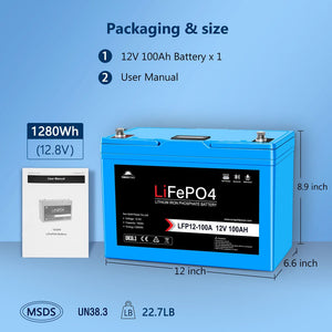 2 X 12V 100AH LiFePO4 Deep Cycle Lithium Battery / Bluetooth /Self-hea - SunGoldPower